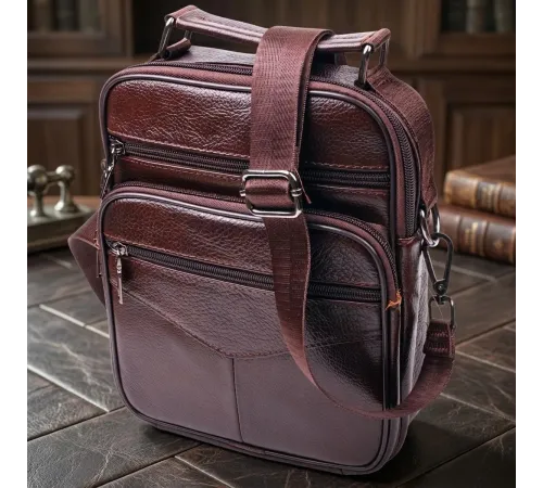 Зручна чоловіча сумка з ручкою шкіряна 21276 Vintage Коричнева