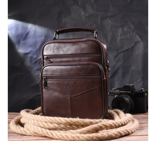 Зручна чоловіча сумка з ручкою шкіряна 21276 Vintage Коричнева