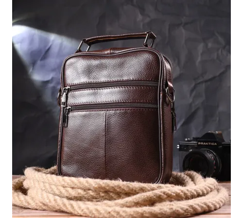 Зручна чоловіча сумка з ручкою шкіряна 21276 Vintage Коричнева