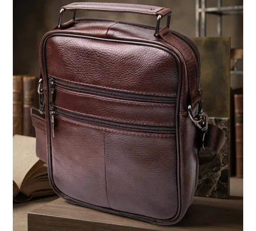 Зручна чоловіча сумка з ручкою шкіряна 21276 Vintage Коричнева