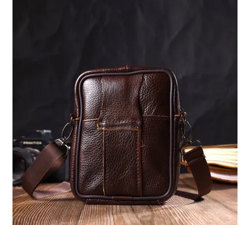 Компактна сумка чоловіча на пояс із натуральної шкіри 21484 Vintage Коричнева