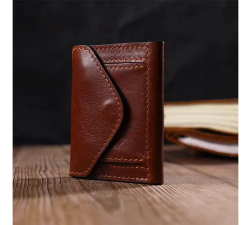 Стильний чоловічий гаманець у три складання GRANDE PELLE 16786 Коричневий