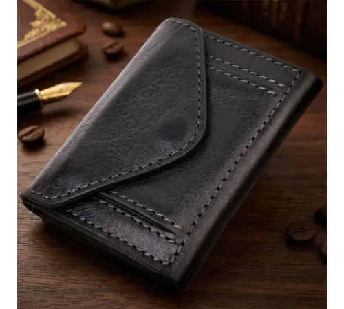 Практичное портмоне унісекс у три складання GRANDE PELLE 16789 Чорний