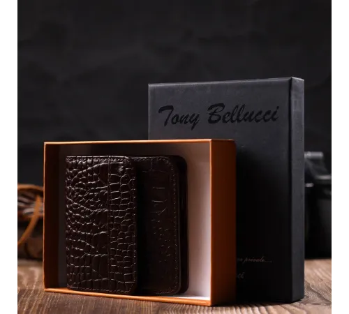 Портмоне з натуральної шкіри з тисненням під крокодила Tony Bellucci 22022 Коричневий