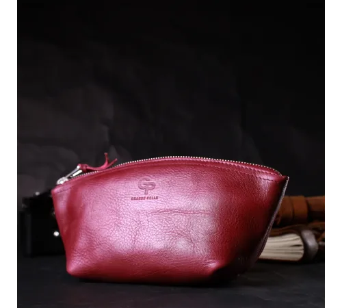 Зручна жіноча шкіряна косметичка GRANDE PELLE 16792 Бордовий
