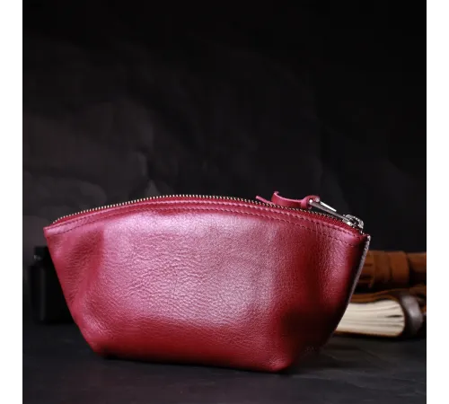 Зручна жіноча шкіряна косметичка GRANDE PELLE 16792 Бордовий