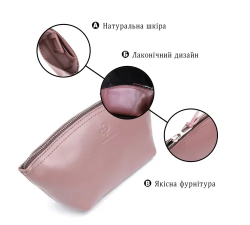 Чарівна жіноча шкіряна косметичка GRANDE PELLE 16793 Пудровий