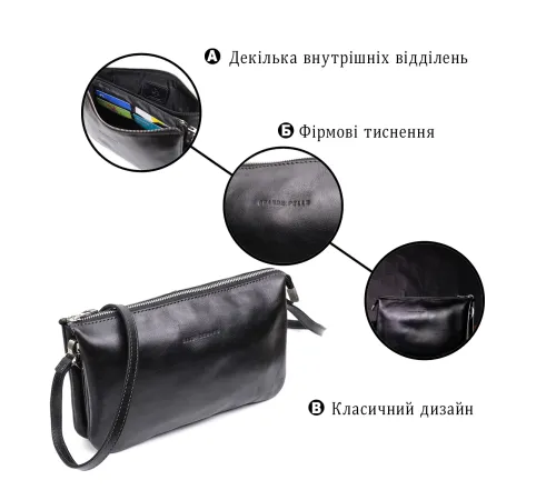 Розкішний жіночий клатч із натуральної шкіри GRANDE PELLE 11657 Чорний