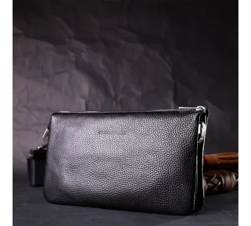 Зручний жіночий клатч із натуральної зернистої шкіри GRANDE PELLE 11697 Чорний