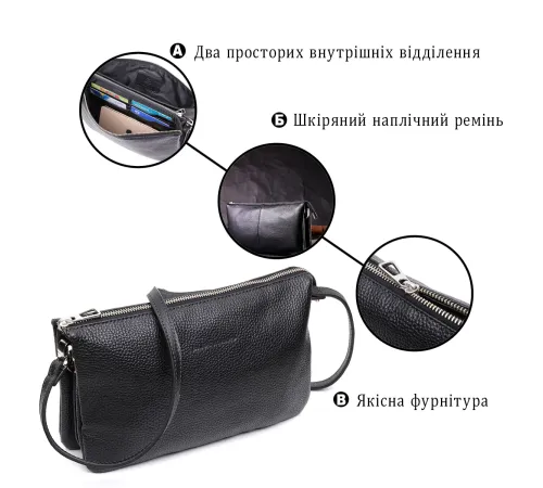 Зручний жіночий клатч із натуральної зернистої шкіри GRANDE PELLE 11697 Чорний