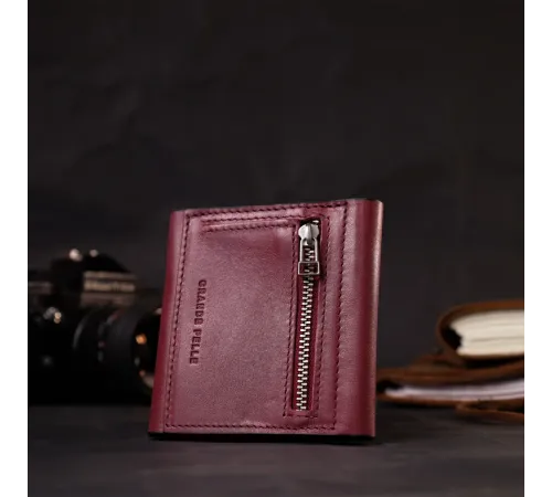 Стильний невеликий гаманець із натуральної шкіри GRANDE PELLE 16800 Бордовий