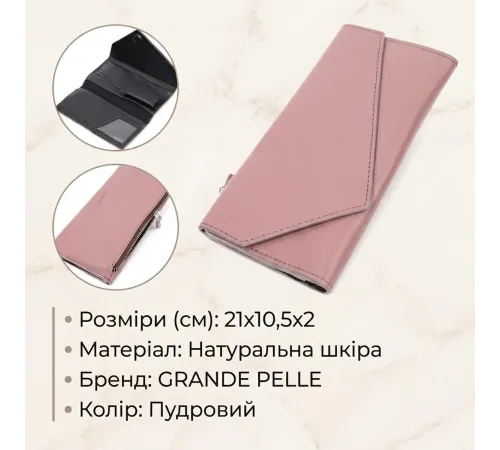 Якісний гаманець із монетницею зовні з натуральної шкіри GRANDE PELLE 11648 Пудровий
