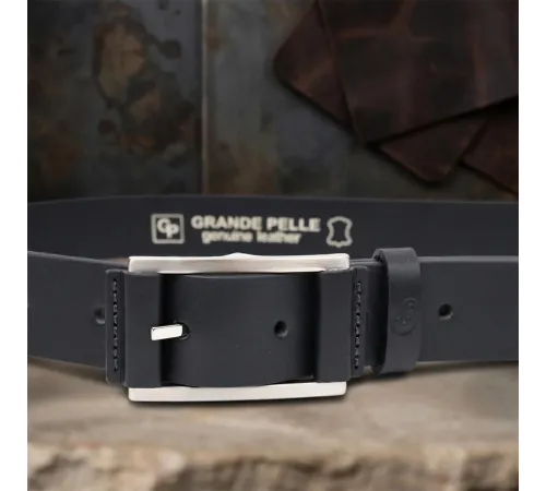 Брючний шкіряний ремінь для чоловіків з квадратною пряжкою GRANDE PELLE 11679 Чорний