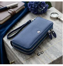 Жіночий гаманець клатч з натуральної шкіри для карток та купюр ST Leather 19431 Синій