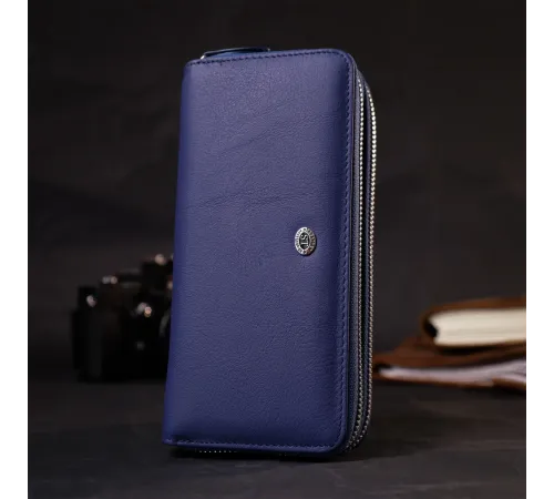 Жіночий гаманець клатч з натуральної шкіри для карток та купюр ST Leather 19431 Синій