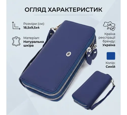 Жіночий гаманець клатч з натуральної шкіри для карток та купюр ST Leather 19431 Синій