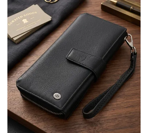 Гаманець клатч унісекс з натуральної шкіри для карток та купюр ST Leather 19432 Чорний