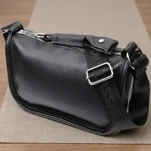 Жіноча сумка із заокругленими краями з натуральної шкіри Vintage 22253 Чорна