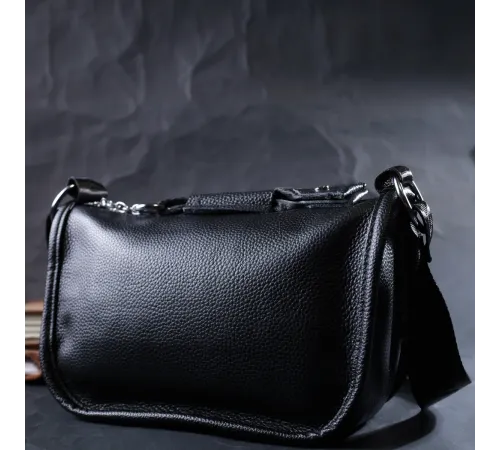 Жіноча сумка із заокругленими краями з натуральної шкіри Vintage 22253 Чорна