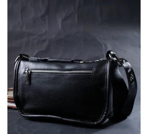 Жіноча сумка із заокругленими краями з натуральної шкіри Vintage 22253 Чорна