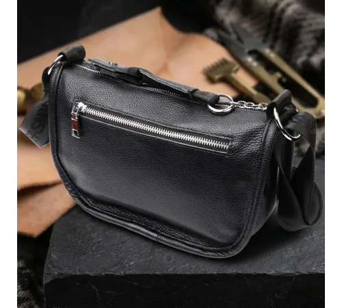 Жіноча сумка із заокругленими краями з натуральної шкіри Vintage 22253 Чорна