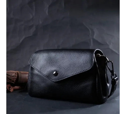 Жіноча шкіряна сумка із трикутним клапаном Vintage 22254 Чорна