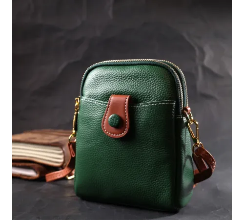 Невелика сумка трапеція для жінок з натуральної шкіри Vintage 22268 Зелена
