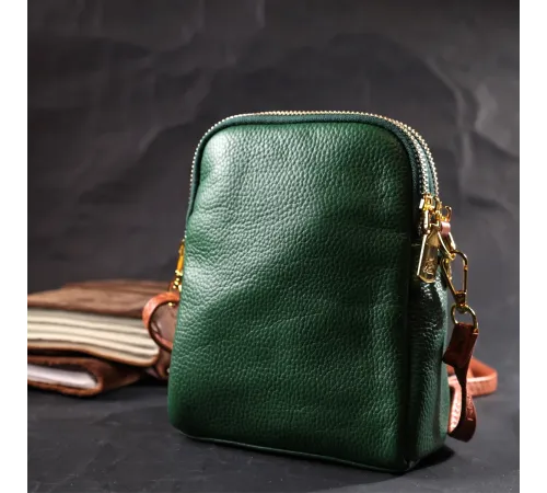 Невелика сумка трапеція для жінок з натуральної шкіри Vintage 22268 Зелена