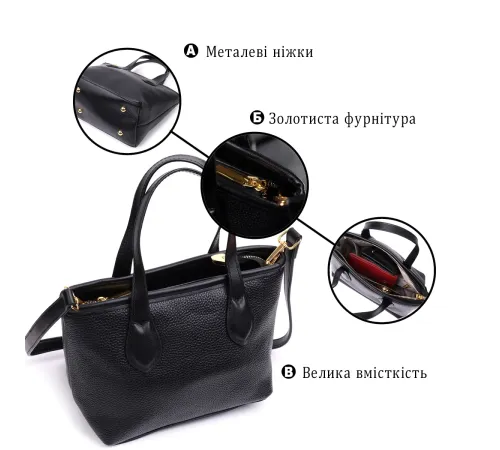 Містка сумка з двома ручками з натуральної шкіри Vintage 22286 Чорна