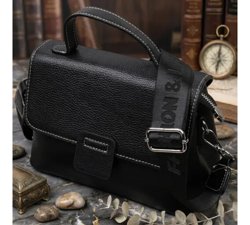 Сумка сетчел у класичному кольорі для жінок з натуральної шкіри Vintage 22291 Чорна