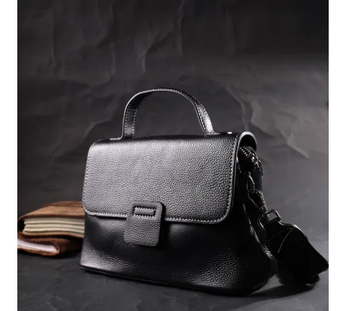 Сумка сетчел у класичному кольорі для жінок з натуральної шкіри Vintage 22291 Чорна
