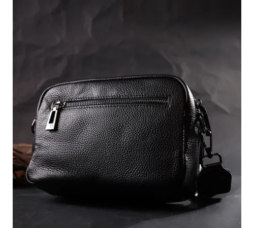 Компактна жіноча сумка крос-боді з натуральної шкіри Vintage 22294 Чорна