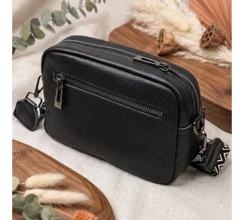 Компактна жіноча сумка крос-боді з натуральної шкіри Vintage 22294 Чорна