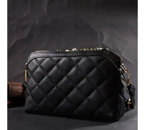 Класична сумка жіноча через плече з натуральної стьобаної шкіри Vintage 22315 Чорна