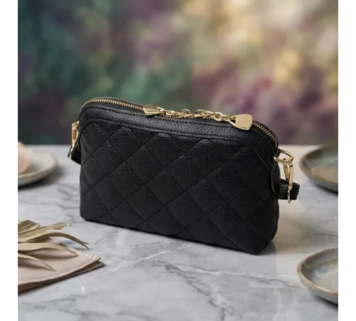 Класична сумка жіноча через плече з натуральної стьобаної шкіри Vintage 22315 Чорна