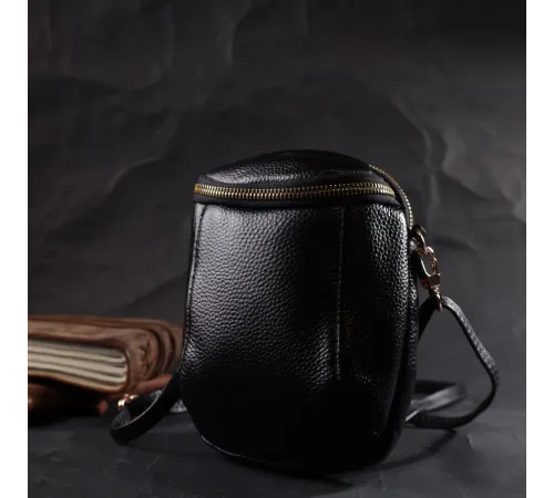 Невелика сумка цікавого формату з м'якої натуральної шкіри Vintage 22338 Чорна