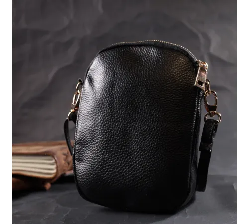 Невелика сумка цікавого формату з м'якої натуральної шкіри Vintage 22338 Чорна