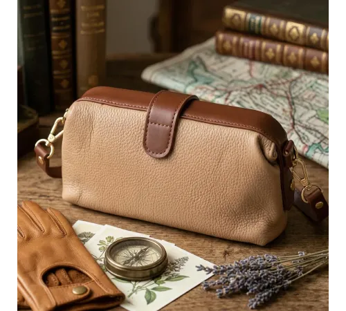 Жіночий шкіряний клатч із защіпкою для карток купюр та телефона Vintage 22423 Бежевий