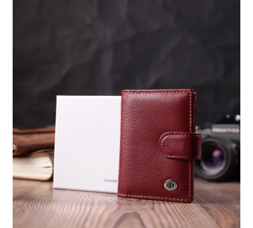 Практична візитниця з натуральної шкіри ST Leather 22468 Бордовий