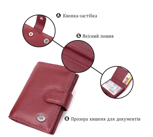 Практична візитниця з натуральної шкіри ST Leather 22468 Бордовий