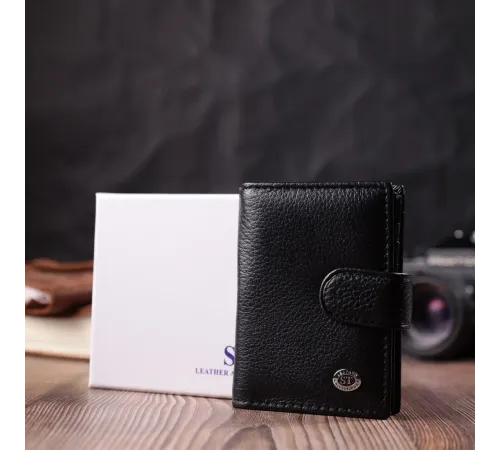 Надійна візитниця з натуральної шкіри ST Leather 22469 Чорний