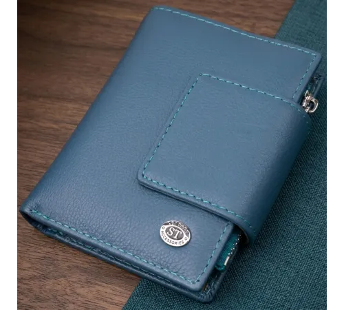 Жіноче портмоне з оригінальною монетницею з натуральної шкіри ST Leather 19450 Бірюзовий