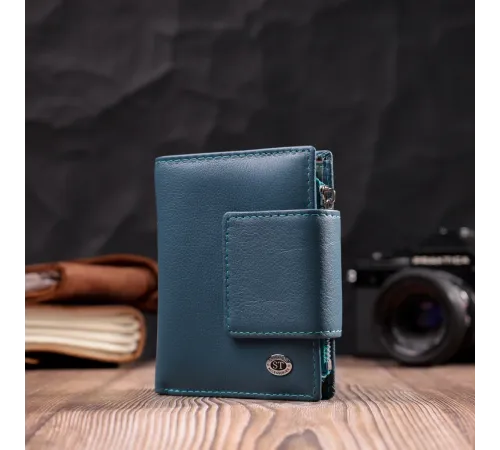 Жіноче портмоне з оригінальною монетницею з натуральної шкіри ST Leather 19450 Бірюзовий