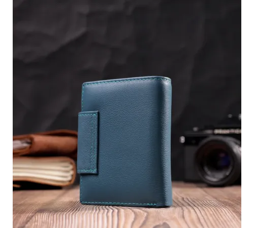 Жіноче портмоне з оригінальною монетницею з натуральної шкіри ST Leather 19450 Бірюзовий