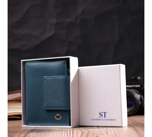 Жіноче портмоне з оригінальною монетницею з натуральної шкіри ST Leather 19450 Бірюзовий