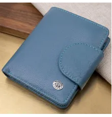 Красиве шкіряне портмоне з монетницею зовні для стильних жінок ST Leather 19457 Бірюзовий
