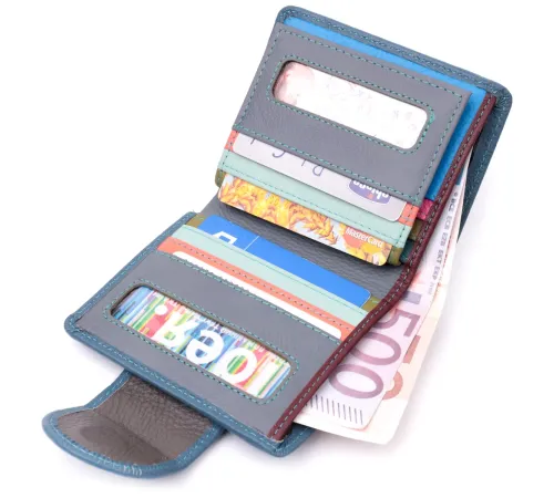 Красиве шкіряне портмоне з монетницею зовні для стильних жінок ST Leather 19457 Бірюзовий