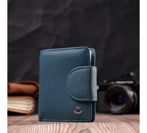 Красиве шкіряне портмоне з монетницею зовні для стильних жінок ST Leather 19457 Бірюзовий