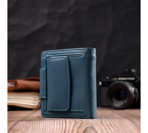 Красиве шкіряне портмоне з монетницею зовні для стильних жінок ST Leather 19457 Бірюзовий