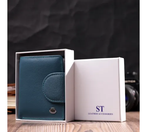 Красиве шкіряне портмоне з монетницею зовні для стильних жінок ST Leather 19457 Бірюзовий
